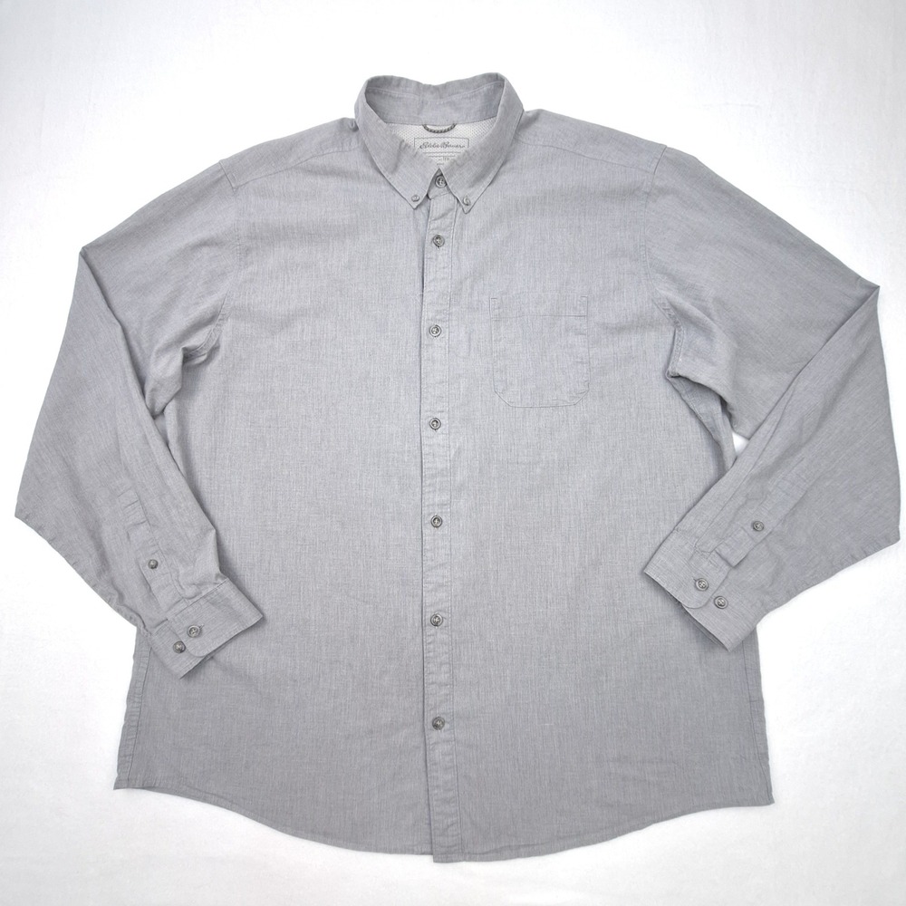 Eddie Bauer Button Down Shirt Mens 2XL Grey Classic Fit Long Sleeve Casual Work